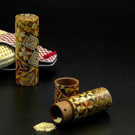 Glove Powder Case Japanese Hakone Yosegi Marquetry Round Shape
